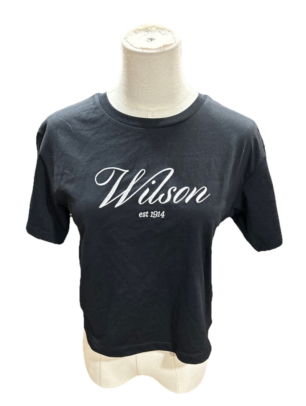 Wilson Cropped Tennis Shirt Large Black Women’s Embroidered